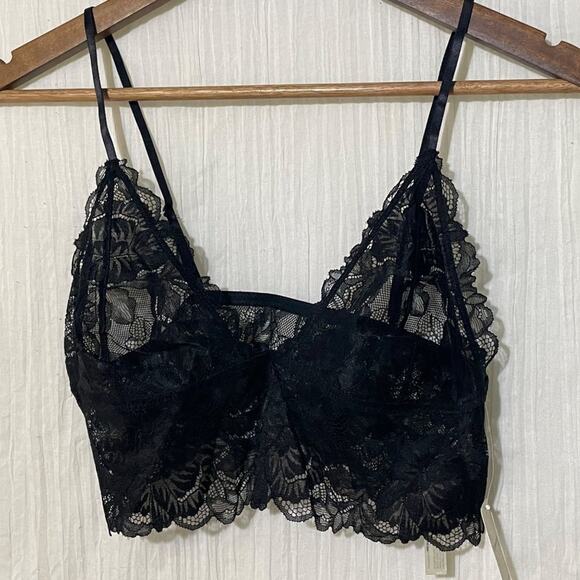 FREE PEOPLE Intimates Bralette Womens Everyday Lace Longline Black Size Small - Picture 9 of 13